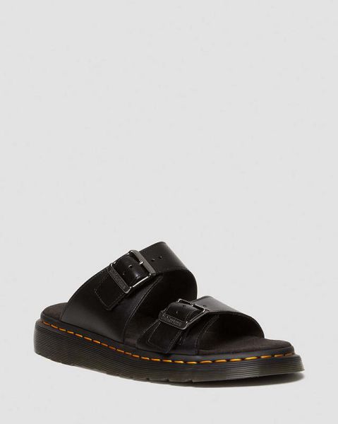 Dr Martens Josef Analine Leather Buckle Men Slide Sandals Black | USA-267541