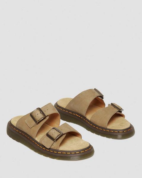 Dr Martens Josef Nubuck Leather Buckle Men Slide Sandals Brown | USA-58916