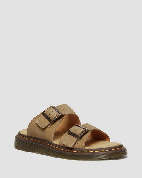 Dr Martens Josef Nubuck Leather Buckle Men Slide Sandals Brown | USA-58916