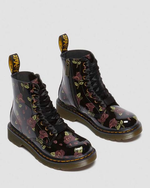 Dr Martens Junior 1460 Decayed Rose Leather Kids' Lace Up Boots Black | USA-394876