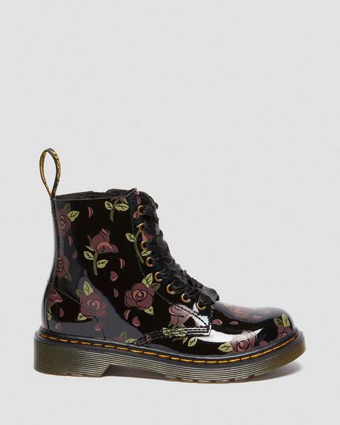 Dr Martens Junior 1460 Decayed Rose Leather Kids' Lace Up Boots Black | USA-394876