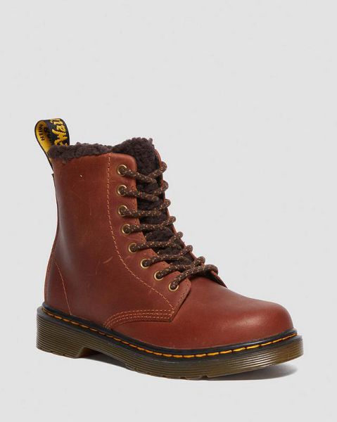 Dr Martens Junior 1460 Faux Fur Kids\' Lined Boots Light Brown | USA-261395