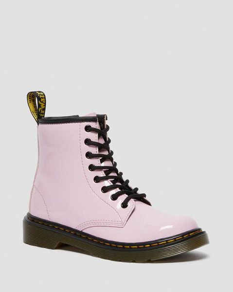 Dr Martens Junior 1460 Patent Leather Kids\' Lace Up Boots Pink | USA-501678