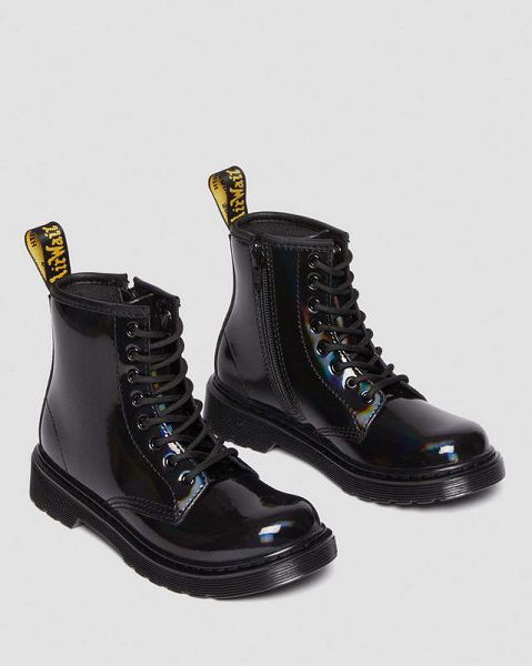 Dr Martens Junior 1460 Rainbow Patent Leather Kids' Lace Up Boots Black / Multicolor | USA-760183