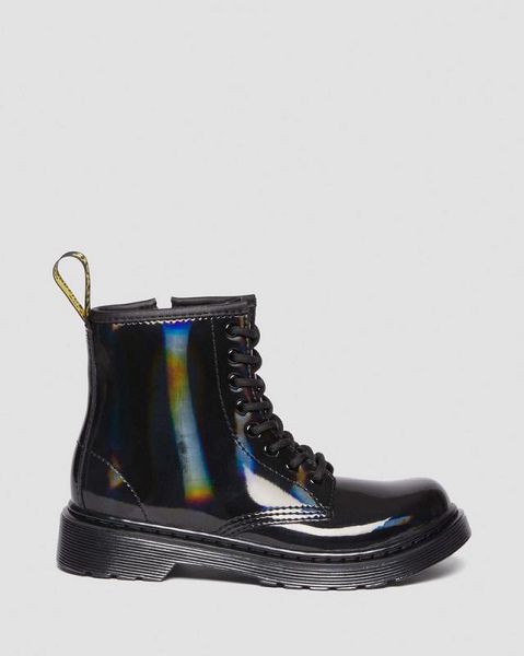 Dr Martens Junior 1460 Rainbow Patent Leather Kids' Lace Up Boots Black / Multicolor | USA-760183