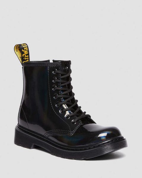 Dr Martens Junior 1460 Rainbow Patent Leather Kids\' Lace Up Boots Black / Multicolor | USA-760183