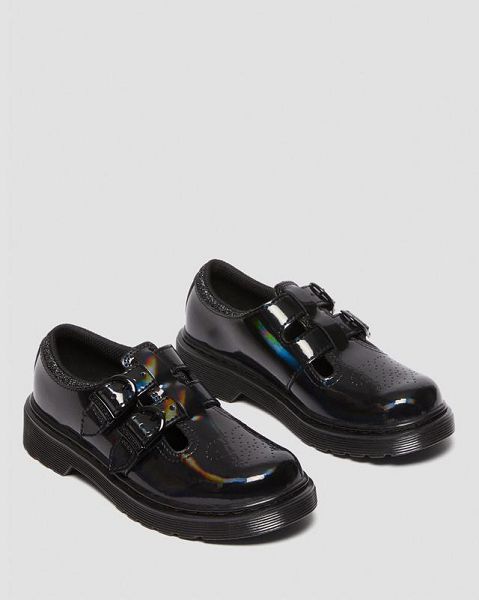 Dr Martens Junior 8065 Rainbow Patent Leather Kids' Mary Jane Shoes Black / Multicolor | USA-573941