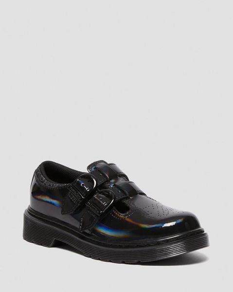 Dr Martens Junior 8065 Rainbow Patent Leather Kids\' Mary Jane Shoes Black / Multicolor | USA-573941