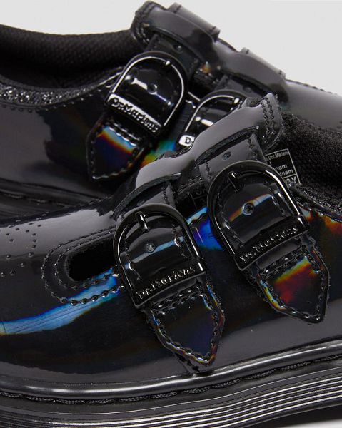 Dr Martens Junior 8065 Rainbow Patent Leather Women Mary Jane Shoes Black / Multicolor | USA-598637