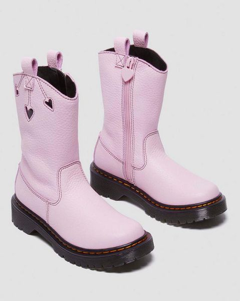 Dr Martens Junior Heart Nappa Patent Leather Kids' Pull On Boots Pink / Black | USA-230184