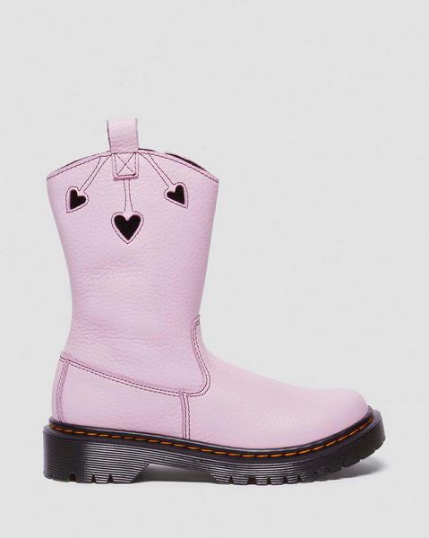 Dr Martens Junior Heart Nappa Patent Leather Kids' Pull On Boots Pink / Black | USA-230184