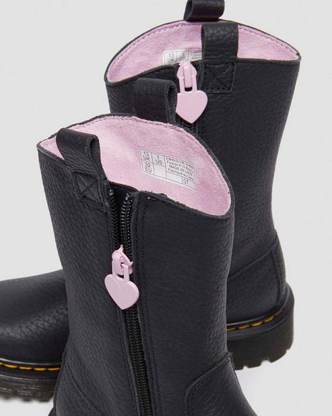 Dr Martens Junior Heart Nappa Patent Leather Kids' Pull On Boots Black / Pink | USA-748103