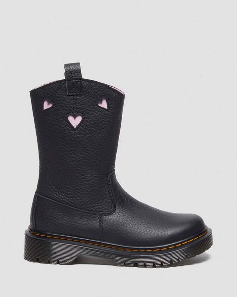 Dr Martens Junior Heart Nappa Patent Leather Kids' Pull On Boots Black / Pink | USA-748103