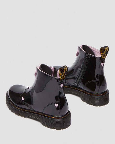 Dr Martens Junior Heart Nappa Patent Leather Kids' Pull On Boots Black / Pink | USA-249857