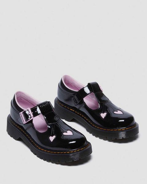 Dr Martens Junior Heart Patent Leather Kids' Mary Jane Shoes Black / Purple | USA-280543