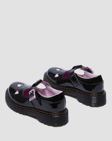 Dr Martens Junior Heart Patent Leather Kids' Mary Jane Shoes Black / Purple | USA-280543