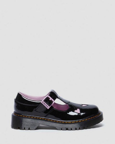 Dr Martens Junior Heart Patent Leather Kids' Mary Jane Shoes Black / Purple | USA-280543