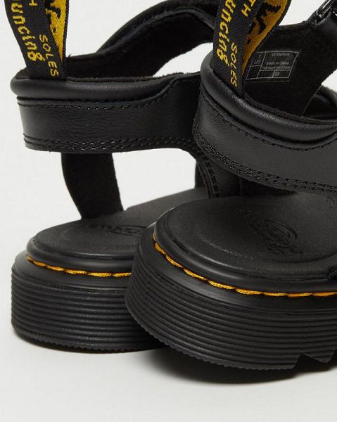 Dr Martens Junior Klaire Leather Kids' Strap Sandals Black | USA-602498