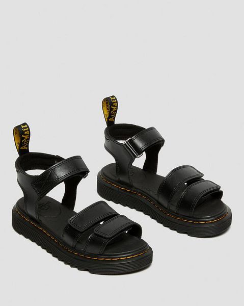 Dr Martens Junior Klaire Leather Kids' Strap Sandals Black | USA-602498