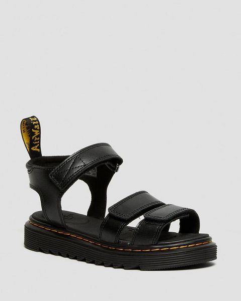 Dr Martens Junior Klaire Leather Kids\' Strap Sandals Black | USA-602498