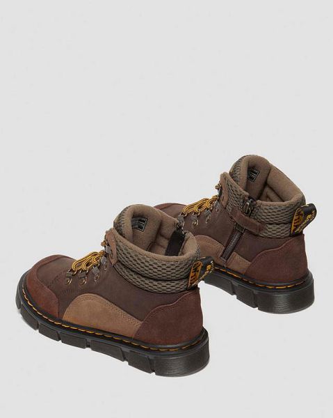 Dr Martens Junior Raffe Panel Leather Kids' Lace Up Boots Dark Brown / Khaki | USA-31785