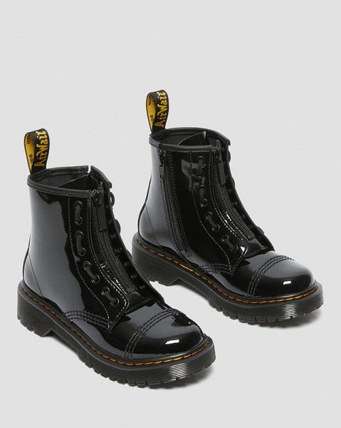 Dr Martens Junior Sinclair Bex Patent Kids' Leather Boots Black | USA-948610