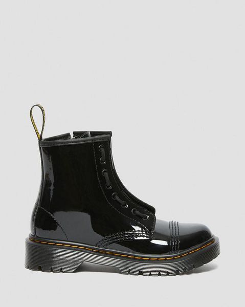 Dr Martens Junior Sinclair Bex Patent Kids' Leather Boots Black | USA-948610