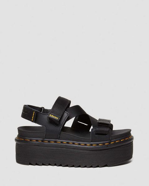 Dr Martens Kimber II Logo Webbing Women Sandals Black | USA-156039