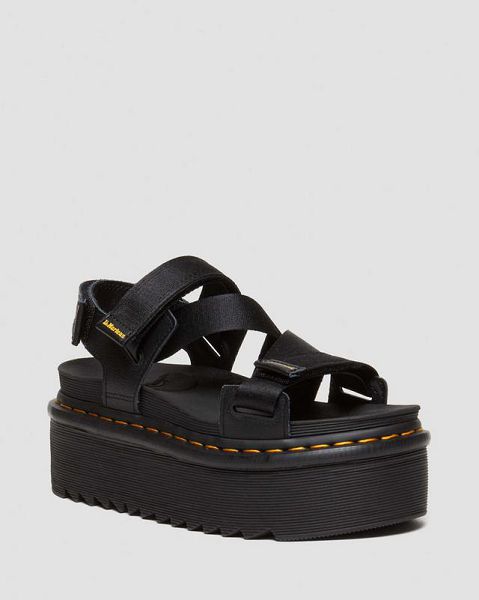 Dr Martens Kimber II Logo Webbing Women Sandals Black | USA-156039