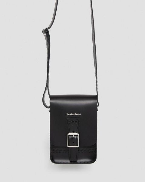 Dr Martens Leather Vertical Accessories Crossbody Bags Black | USA-537801