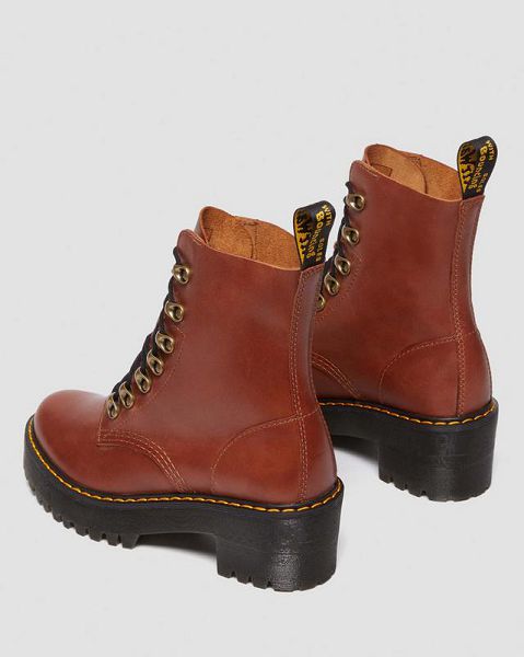 Dr Martens Leona Farrier Leather Women Heeled Boots Brown | USA-298713