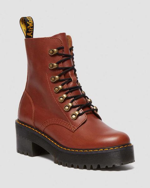 Dr Martens Leona Farrier Leather Women Heeled Boots Brown | USA-298713