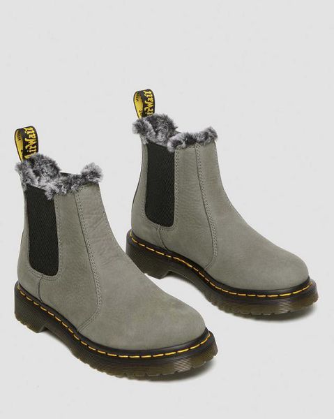 Dr Martens Leonore Faux Fur Lined Nubuck Women 2976 Chelsea Boots Grey | USA-659834