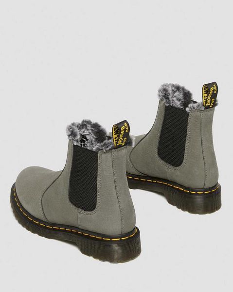 Dr Martens Leonore Faux Fur Lined Nubuck Women 2976 Chelsea Boots Grey | USA-659834