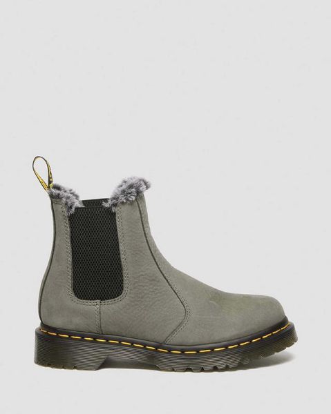 Dr Martens Leonore Faux Fur Lined Nubuck Women 2976 Chelsea Boots Grey | USA-659834