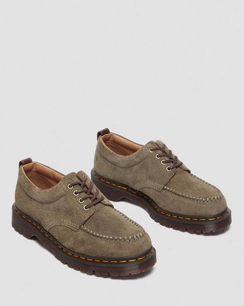 Dr Martens Lowell Suede Men Moccasins Olive / Dark Brown | USA-45713