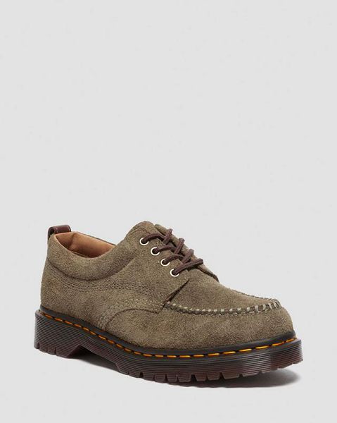 Dr Martens Lowell Suede Men Moccasins Olive / Dark Brown | USA-45713