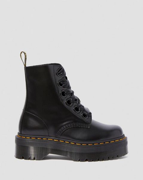 Dr Martens Molly Leather Women Platform Boots Black | USA-283796