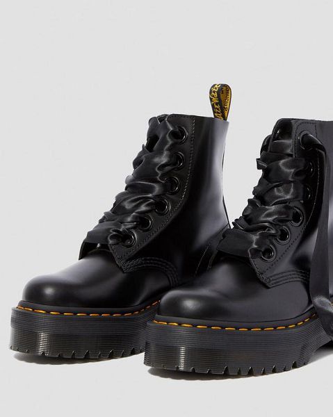 Dr Martens Molly Leather Women Platform Boots Black | USA-283796