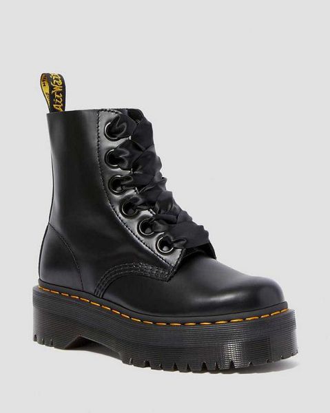 Dr Martens Molly Leather Women Platform Boots Black | USA-283796