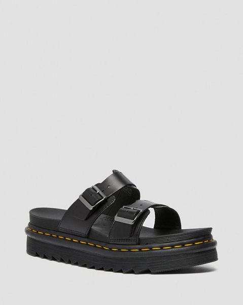 Dr Martens Myles Brando Leather Buckle Men Slide Sandals Black | USA-439762