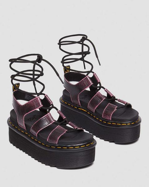 Dr Martens Nartilla Distressed Leather Platform Women Gladiator Sandals Black / Pink | USA-859074