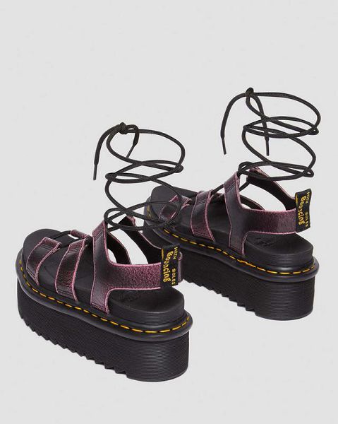 Dr Martens Nartilla Distressed Leather Platform Women Gladiator Sandals Black / Pink | USA-859074