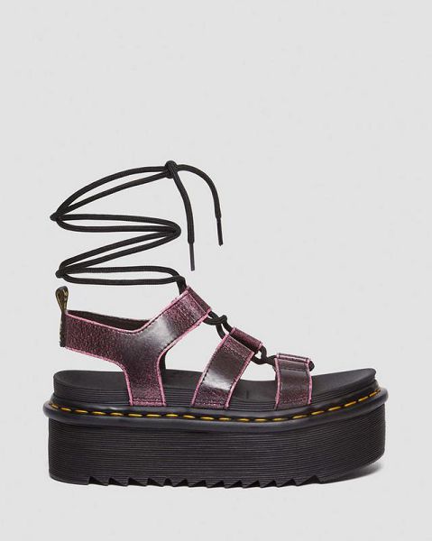 Dr Martens Nartilla Distressed Leather Platform Women Gladiator Sandals Black / Pink | USA-859074