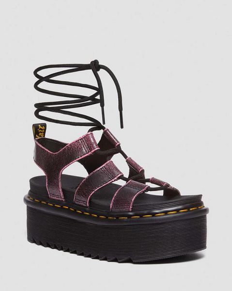 Dr Martens Nartilla Distressed Leather Platform Women Gladiator Sandals Black / Pink | USA-859074