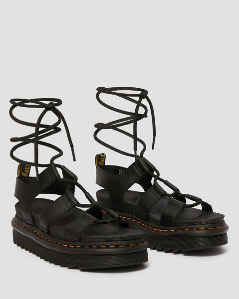 Dr Martens Nartilla Leather Women Gladiator Sandals Black | USA-684235