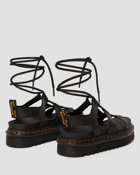 Dr Martens Nartilla Leather Women Gladiator Sandals Black | USA-684235