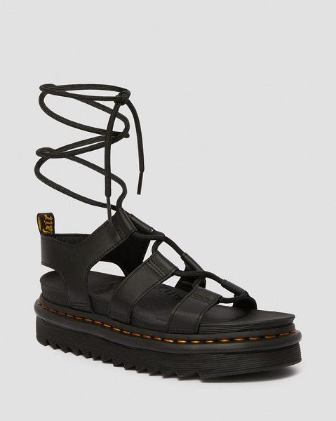 Dr Martens Nartilla Leather Women Gladiator Sandals Black | USA-684235