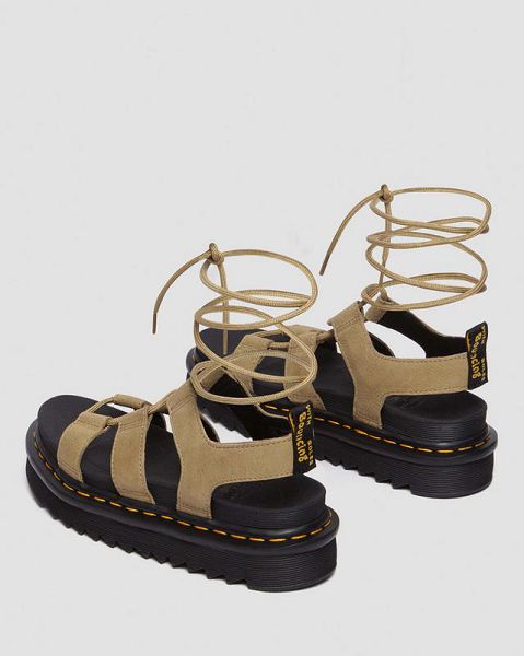 Dr Martens Nartilla Tumbled Nubuck Leather Women Gladiator Sandals Brown | USA-476528