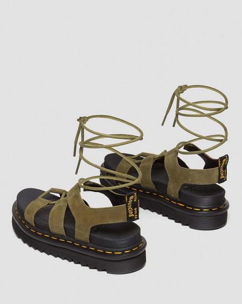 Dr Martens Nartilla Tumbled Nubuck Leather Women Gladiator Sandals Olive | USA-629173